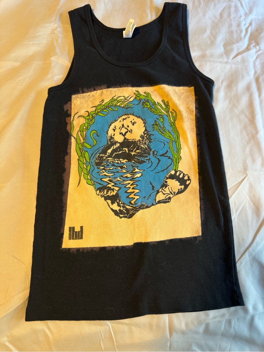 Black Graphic Tank with Sea Otter Print